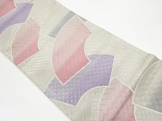 リサイクル　佐賀錦プラチナ箔地紙に菱模様織出し袋帯